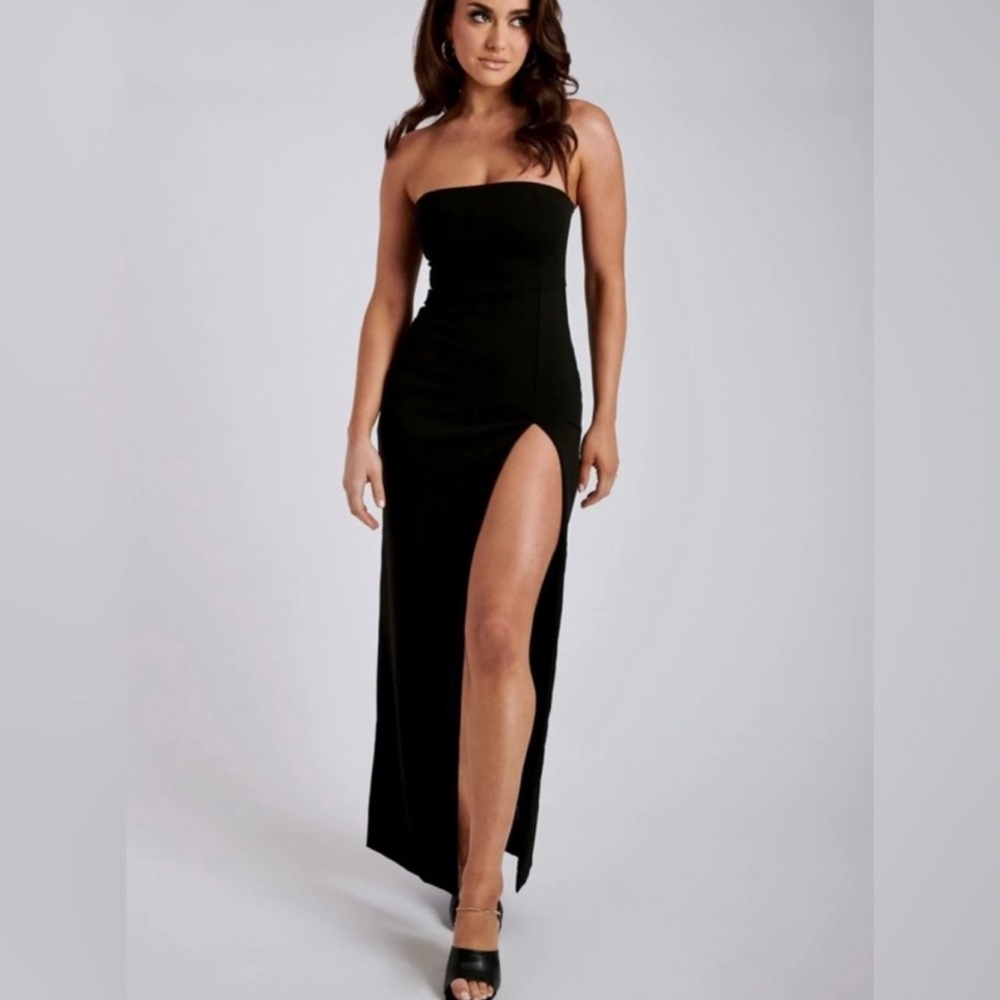NWOT Meshki Rachel Maxi Split Front Dress in Black, Size XS